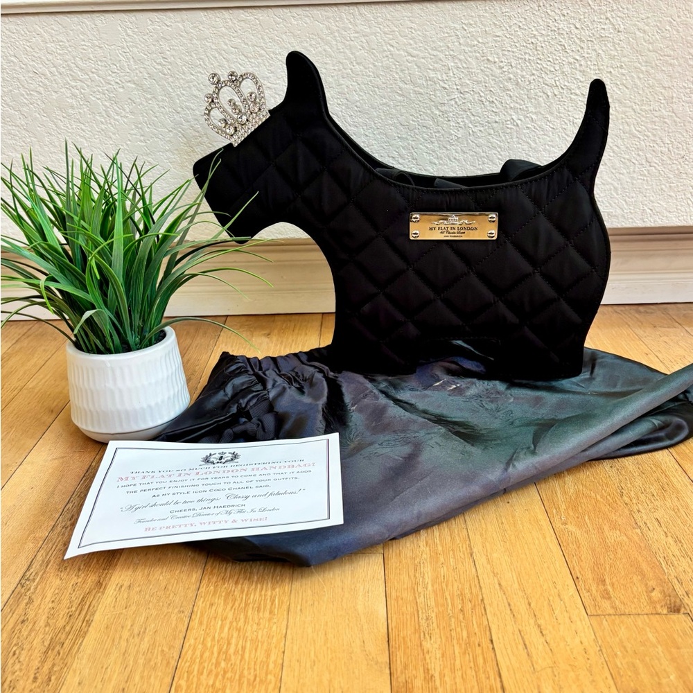 My Flat in London Black Quilted Scottie Dog Accent Bag NEVER USED!